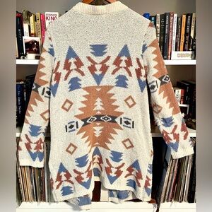 Versona Lost In The Adirondacks Boho Aztec Print Open Front Cardigan Sweater - M